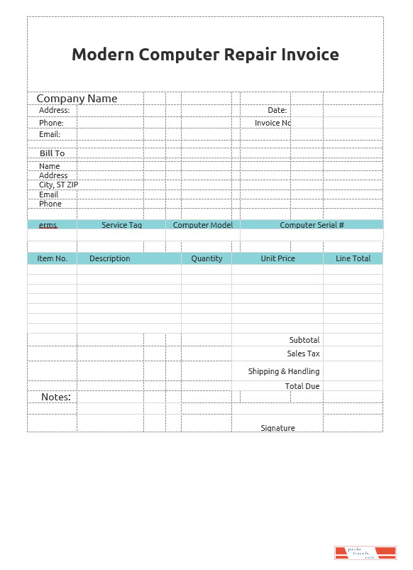 Modern Computer Repair Invoice Template PSD template